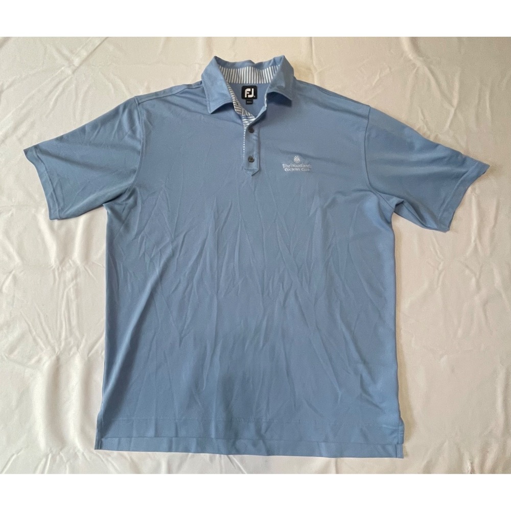 FJ Golf Polo‎ Shirt Size XL Blue  White Striped The Woodlands Country Club